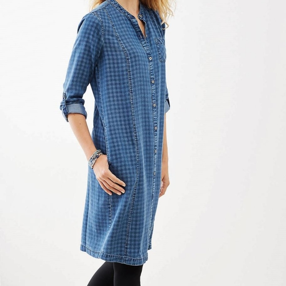 J Jill Chambray Denim Gingham Shirtdress